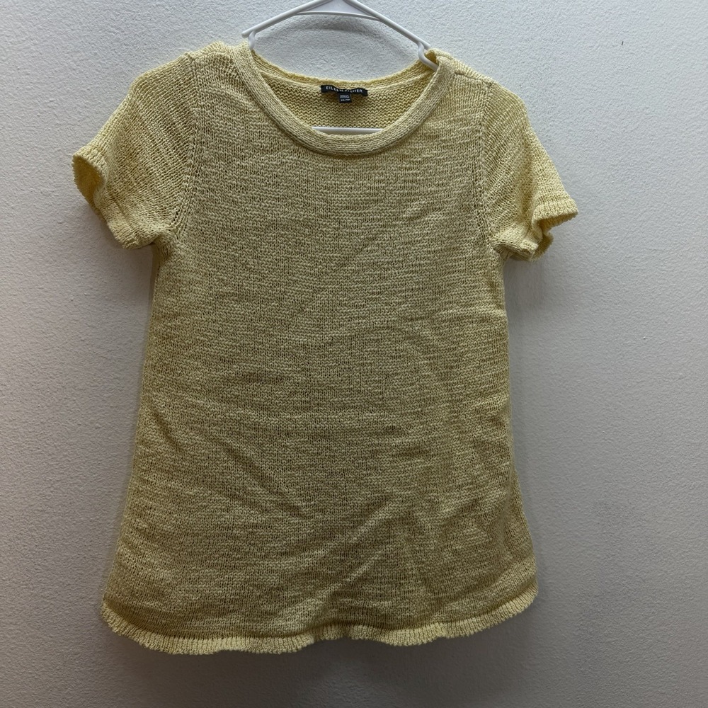 Eileen Fisher Womens Butter‎ Yellow Short Sleeve Mesh Knit Top XS Organic Cotton